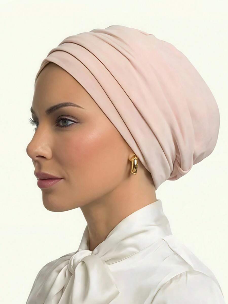 Set de 2 bucăți pentru femei, eșarfă turban clasică 2 în 1 și bandă plisată, culoare uni, design plisat de înaltă elasticitate, țesătură jersey premium, absorbție a umezelii și respirabilitate, potrivit pentru viața de zi cu zi și întâlniri, plajă, vacanță, esențial pentru călătorii
