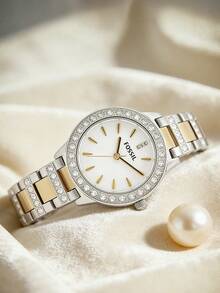 Fossil 女士双色腕表，水晶白表盘，不锈钢表带 ES2409 - 白色 - 查看 1