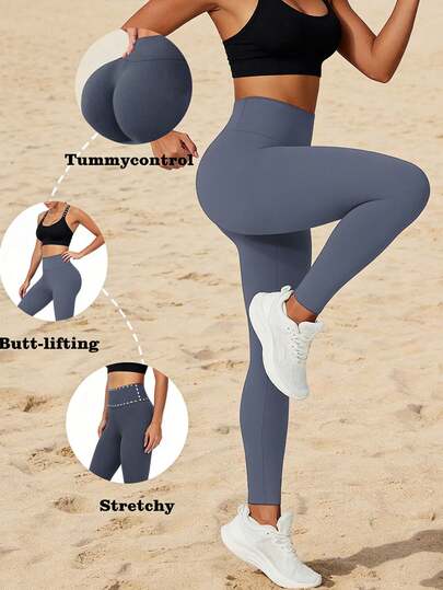 Women's High Waist Smooth Comfortable Casual Leggings, Suitable For Spring, Summer, Autumn, Daily Wear, Running, Stretchy