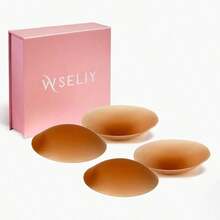 2 Pairs Of Body Cake Grip Non-Stick Seamless Covers, Reusable Self-Adhesive Silicone Stickers, Women's Non-Adhesive Nipple Covers [Two Pairs In A Box, Total Four Items] - 咖啡 - 查看 9