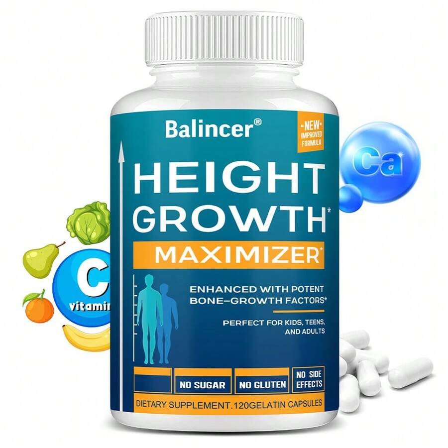 Growth-Enhancing Dietary Supplement - 120 Capsules - Rich In Calcium, Vitamins C & D, And Zinc; Suitable For Children And Adults; Supports Joint And Bone Health - 1 瓶 - 查看 1