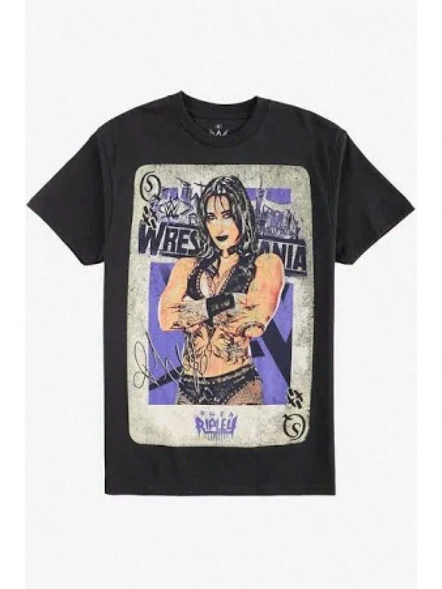 Rhea Ripley Retro Distressed Poster Style Wrestling Graphic T Shirt, Teen Shirts, Teen Girl Clothes, Teen Girl Summer Clothes, Tweens Summer Clothes, Boys Clothes, Comfortable Pure Cotton Casual Tops, Suitable For Daily And Outdoor Wear.Family Parent-Child Clothing Series – Matching T-Shirts For Parents And Children, Available In Children's And Adult Sizes (Unisex). - màu đen - Xem 1
