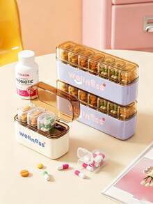 1pc Portable 4-Slot/7-Slot Weekly Pill Box With Lid, Dust-Proof Long Transparent Storage Box. Perfect For Outdoor, Travel Storage Of Pills, Vitamins And Medications (English Letters On Sticker Part Randomly Colored) - Multicolor - View 6