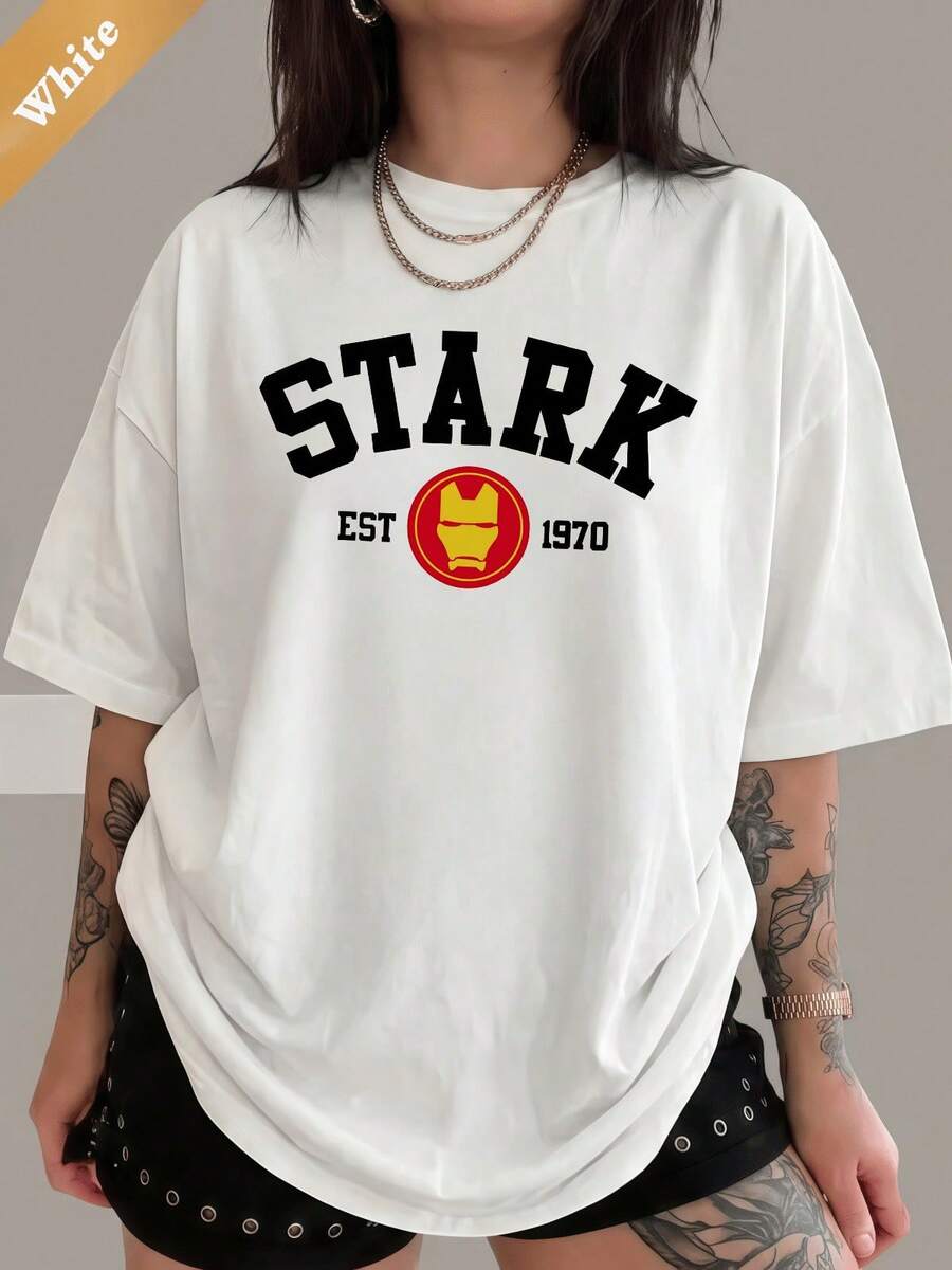IIrons Man Tony Stark EST 1970 Vintage College Unisex 100% Cotton Graphic T-Shirt,  Superhero Fan Tee - 白色 - 查看 1