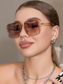1 pieza Gafas de moda con marco grande retro, diseño clásico y elegante, adecuado para decoración, actividades al aire libre, viajes, vacaciones en la playa, especialmente adecuado para vacaciones en la playa y actividades al aire libre, unisex - Multicolor - Ver 1