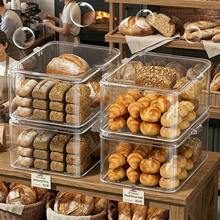1 pieza Caja de pan de acrílico transparente de gran capacidad, caja de almacenamiento de frescura de pan moderna y minimalista con tapa abatible, caja de almacenamiento de pasteles transparente, adecuada para pan, donas, croissants, etc., caja de almacenamiento de alimentos de cocina que ahorra espacio - Ver 2