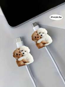 Cute 2D Flat Teddy Dog Data Cable Protector, Anti-Damage Type-C Phone Data Cable Protector, Beautiful And Durable, Mother's Day Gift, Home Essential - Multicolor - View 3