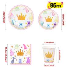 Crown And Princess Dress Petal Shaped Pink Framed Disposable Plate, Napkin And Cup Set, Plates, Napkins And Cups Party Supplies, Suitable For 24 Guests, Disposable Paper Plates Party Tableware Suitable For Birthday, Wedding, Party, Family Picnic - Style 2 - View 2
