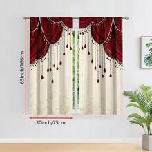 2 tấm rèm màu đỏ đậm, họa tiết cung điện - Tấm trang trí, thiết kế có khe luồn thanh treo để bảo vệ sự riêng tư, phù hợp cho phòng khách, phòng ngủ và phòng học, bản vẽ 2D - Nhiều màu - Xem 10