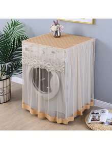 1件蕾丝边洗衣机罩，侧开式设计，适用于8-10公斤全自动洗衣机，家用电器防尘罩收纳整理器 - 彩色 - 查看 4