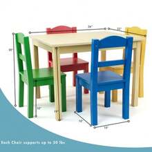 Wooden Table and 4 Chairs Set Natural/Primary - Table and Chair Set for Toddlers and for Arts Crafts and Snack Time - Sturdy Durable Toddler Activity Table - Natural/Primario - Ver 5