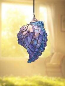 1pc Seashell Acrylic Stained Glass Window Hanging Ornament, Colorful Ocean-Inspired Home Decor, Boho Coastal Style, Purple & Blue Toned, Shell Shape, Artistic Vintage Design, Decorative Hanging Piece, Perfect For Living Room, Bedroom, Window, Balcony, And Beach House. - Conch - View 6