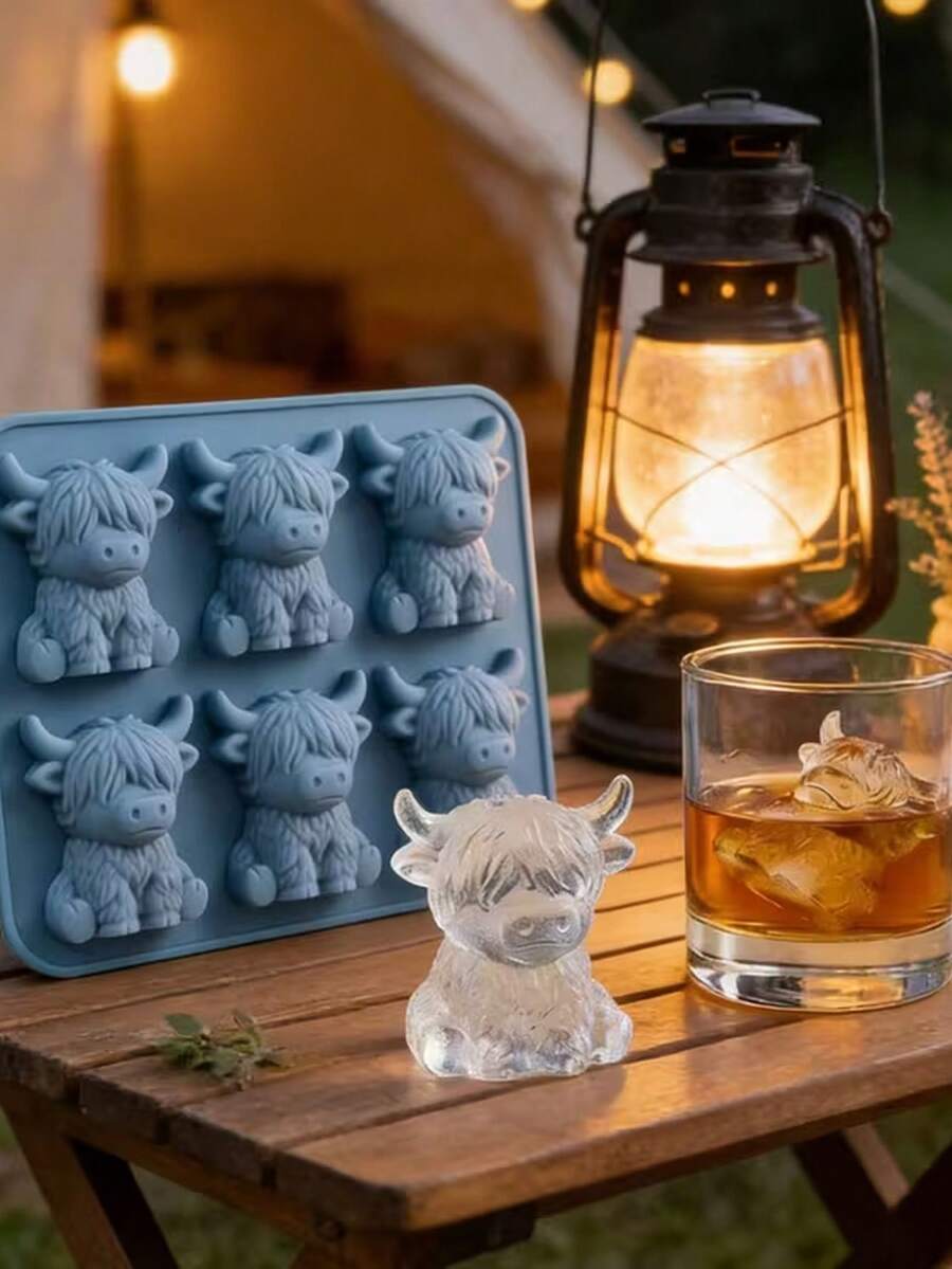1个迷你高地牛冰格，制冰模具，制冰器，可爱奶牛硅胶冰格，夏季降温必备，适用于威士忌鸡尾酒、啤酒、咖啡和各种饮料，派对必备，可重复使用的动物甜点模具，送给朋友和奶牛爱好者的理想礼物。