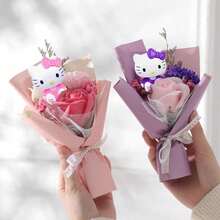 SANRIO 三丽鸥手工仿真玫瑰花，Hello Kitty仿真康乃馨花束，创意母亲节礼物，可重复使用的花束套装，Hello Kitty玫瑰花束，实用教师节礼物，Hello Kitty圣诞节、情人节、母亲节创意花束礼物 - 彩色 - 查看 4