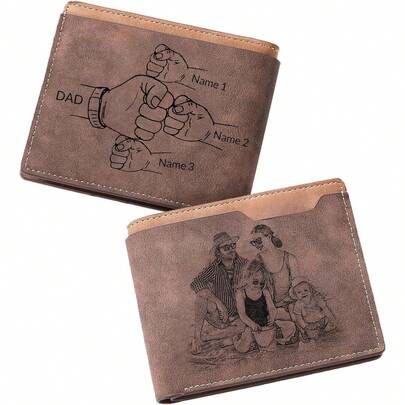 1 pieza Billetera de cuero personalizada con grabado para hombres, billetera con texto de nombre personalizado, regalo ideal de cumpleaños, aniversario para papá, esposo, él, regalo familiar