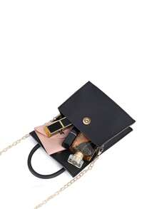 Teen's Matte Fashionable Versatile Minimalist Chain Handbag - Black - View 5