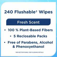 Large-Capacity   | Equate Easy-Dispensing Wipes Flushable Wet Wipes, Fresh Scent, 240 Wipes (3 Pack | 5Pack), Better Than Dry Tissue Alone - Gói 5 cái - Xem 7
