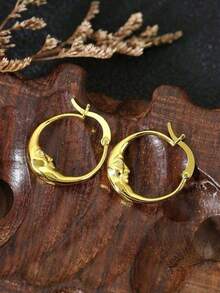 1 Pair Of Fashion And Unique Moon Shaped Exquisite Retro Earrings For Women Dating Party Wedding Engagement Jewelry Accessories Decoration Valentine's Day Gift,Mom,Mother,Mother's Day,Gift - 黃金 - 查看 3