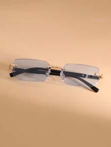1 pièce Lunettes de mode vintage à petits verres carrés sans monture, convenant pour le port quotidien, la plage, la photographie de rue - Bleu azur - Voir 2
