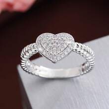 1枚心形人造锆石女士时尚戒指，母亲节礼物 - 彩色 - 查看 2