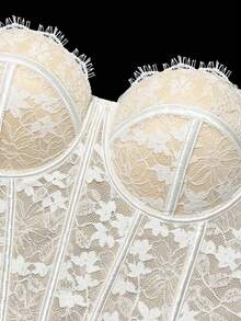 Women's Floral Lace Corset Camisole Top, Elegant And Sexy For Vacation And Casual Summer Wear, Black - 白杏底 - 查看 2