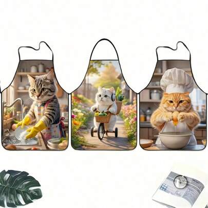 Tạp dề nấu ăn chủ đề mèo ngộ nghĩnh, làm từ vải polyester, với họa tiết mèo lông vàng đáng yêu và hình ảnh dụng cụ nhà bếp, cỡ người lớn, chỉ giặt tay. Thích hợp để mặc khi nấu ăn | Tạp dề in họa tiết sống động | Chất liệu vải mềm mại