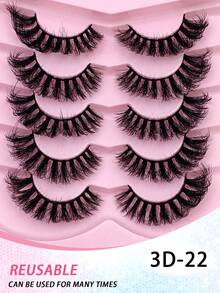 ENCHUW 5 Pairs Fluffy Volume Long Lashes Dramatic Thick False Eyelashes Faux Mink Lashes Reusable Lashes Makeup Fake Eyelashes - Black - View 5