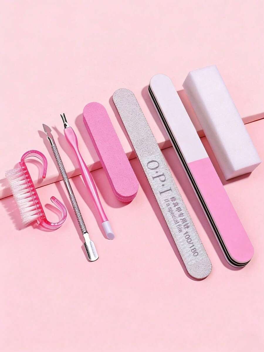 7 piezas Juego de manicura, Lima de uñas, Pulidor, Empujador de cutículas, Cortaúñas, Herramientas de cuidado de uñas - Multicolor - Ver 1
