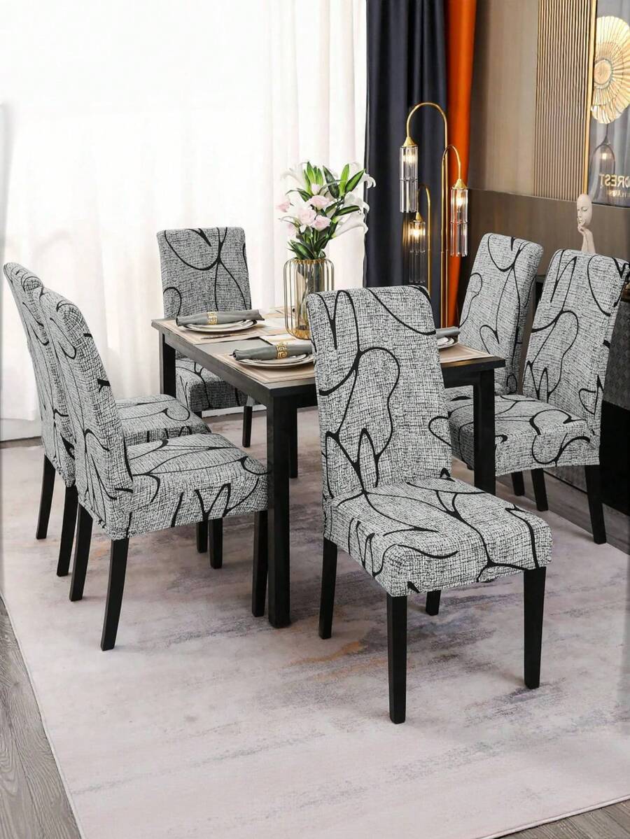 1/4/6 Chiếc Vỏ Ghế In Lụa Sữa Toàn Diện Đàn Hồi, Vỏ Bọc Đa Năng Lưng Cao Tối Giản Hiện Đại Cho Bốn Mùa, Thích Hợp Cho Ghế Ăn Gia Đình