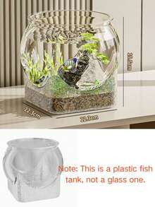Round Transparent Fish Bowl, Shatterproof Small Desktop Hydroponic Goldfish Tank, Small Landscape Goldfish Bowl, Suitable For Office And Living Room, Home Transparent Creative Shatterproof Aquarium - Clear - View 14