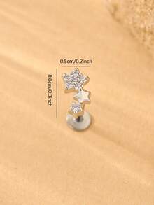 1 Stück Stern Zirkonia eingelegt 316L Edelstahl & Kupferlegierung Ohrstecker, minimalistischer modischer Knorpelohrstecker, 1,2 mm dick, 6 mm lang - Silber - Übersicht 5