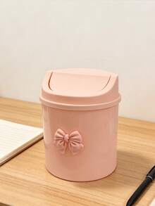 1pc Mini Desktop Trash Can With Lid, Butterfly Decor, Plastic Rotating Top Garbage Bin, Non-Electric Cylindrical Waste Paper Basket, Suitable For Home, Office, Kitchen, Vanity, Daily Necessities - Multicolor - View 5