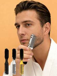 2-In-1 Hair & Beard Brush, Equipped With Comb For Styling Voluminous Hair And Trimming Beard, Designed For Men To Create Natural Voluminous Hairstyle And Maintain Neat Beard - Multicolor - View 1