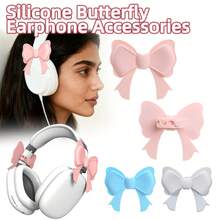2 Pack Pink Bow Headphone Decorations, Adjustable Silicone Earphone Charms For Girls, Kawaii Headphone Accessories, Compatible With Most Headphones & Earphones - White - View 1
