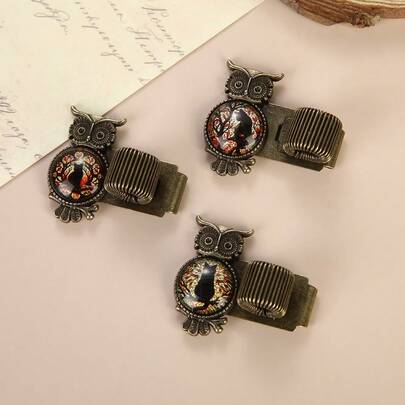 AHCRAFT 1 pieza Soporte de metal para bolígrafo con diseño vintage de gato negro y búho, con clip de metal con resorte portátil, para planificador, cuaderno, escuela, maestro, estudiante, útiles de oficina