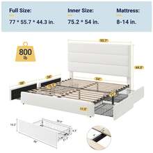 Allewie Modern Full/Queen/King Size Platform Bed Frame With 4 Storage Drawers And Velvet Upholstered Headboard, Wooden Slats Support, Upholstered Mattress Foundation/No Box Spring Needed/Easy Assembly, White - 白色 - 查看 9