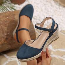 Women's Comfortable Wedge Sandals Closed Toe Espadrille Summer Shoes For Walking & Casual Wear - 藍色 - 查看 3