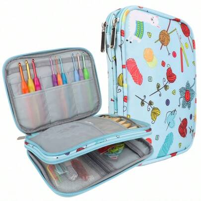 Knitting Bag For Yarn And Supplies - Features Convenient Compartments For Extra-Long Needles And Hooks, Side Pockets, And A Lightweight, High-Capacity Design.