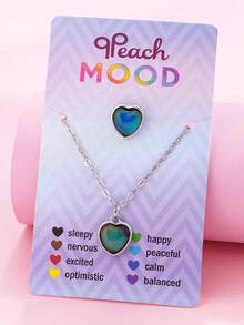 2pcs Temperature-Sensitive-Color-Changing Cat Heart Unicorn Round Shape Pendant Necklace-Ring Girls Jewelry Gift Set - Multicolor - View 15