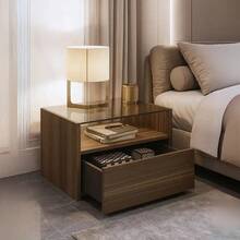 Buro Para Recámara Moderno Mesita De Noche Con Templado ,Minimalista Estilo,Mueble Auxiliar para Recamara Moderno, Mesa de Noche con Espacio de Almacenamiento,para Dormitorio, Armario, Pasillo, guardería, Mesa Auxiliar, Mueble Lateral - Marrón - Ver 6