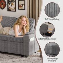 Corner Sofa Bed, U-Shaped Sleeper Sectional Couch Bed, 3-In-1 Corduroy Convertible Pull Out Sofa Bed With Adjustable Backrest, Storage And Cup Holder For Living Room, Dark Grey - 4-seater U-shaped Corduroy Dark Gray - View 3