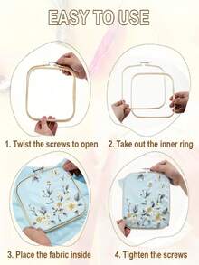 3 PiecesEmbroidery Ring, Square Bamboo Adjustable Frame, Square Embroidery Ring For Cross Stitch Craft Sewing, Small Embroidery Products Diy Embroidery Tools Diy Hand Embroidery Tool Kit, Suitable For Arts And Crafts, Convenient Sewing, Cross Stitch Products And Home Decoration - Multicolor - View 9