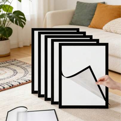 1/3/6pcs Modern Magnetic Wall-Mounted Photo Frames - Self-Adhesive Portable Plastic Frames To Display Photos And Documents, Vertical, Matte Black/White Surface, Document Clips | Minimalist Decor | Self-Adhesive Photo Frames, Magnetic Frames