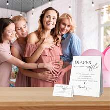 Juegos para baby shower, 1 cartel de pie para rifa de pañales con 50 boletos de rifa de pañales, decoraciones y suministros para fiesta de revelación de género - Blanco - Ver 7