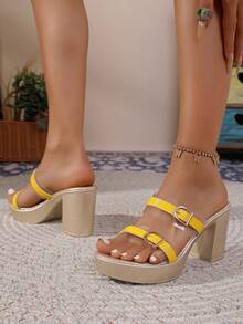Giày sandal cao gót hở mũi đế xuồng trong suốt mới, màu vàng, thời trang, đa năng, đế dày chống trơn trượt, giày mùa hè cho nữ. - Màu vàng - Xem 15