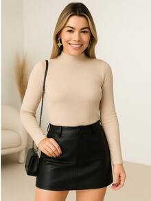 Kit 2 Cacharrel Women's Plush Flannel Blouse High Neck Long Sleeve Thermal Winter None - 裸色和黑色 - 查看 8