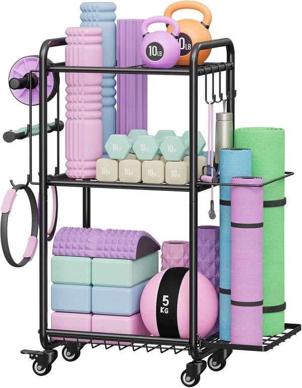 Multi-Functional Home Gym Storage Rack, Heavy-Duty Steel Yoga Mat & Dumbbell Weight Rack, Workout Equipment Organizer For Gym & Fitness Storage