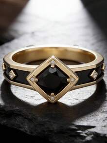 Nhẫn nam bằng đồng hình học đính đá Cubic Zirconia đen, bí ẩn và thời trang, phù hợp để đeo hàng ngày, làm quà cưới, quà đính hôn, quà kỷ niệm. - Nhiều màu - Xem 3