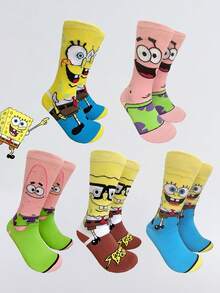 SpongeBob SquarePants 8双/7双/5双/4双/3双/1双装女士船袜，趣味卡通印花，时尚搞怪表情随机船袜，适合居家、度假、运动和日常穿着 - 彩色 - 查看 8