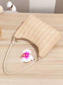 Minimalist Floral Print Shoulder Bag, Women's Handbag, Elegant Chain Bag, Suitable For Daily Use, Work Commute, Dates, Shopping, Afternoon Tea, Parties, Balls, Clubs, Birthdays, Dinners And Valentine's Day Dates. - Beige - View 3